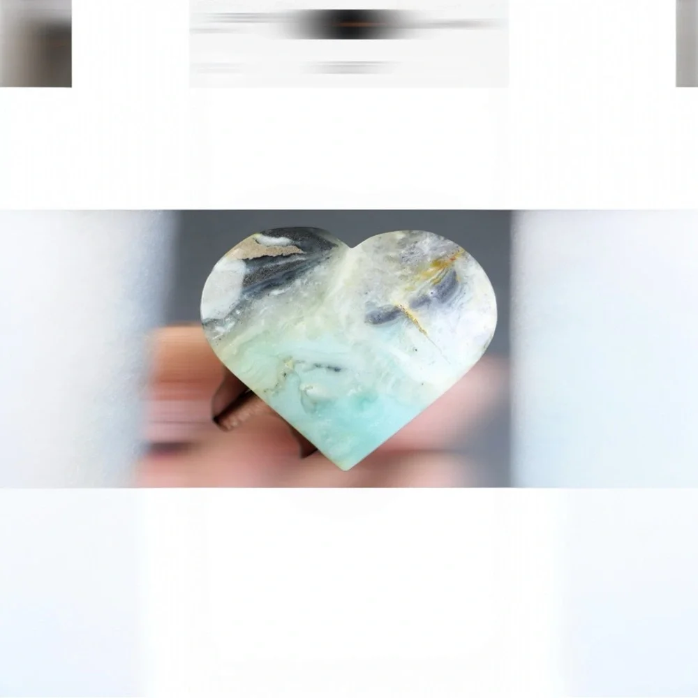 Amazonite, calcite and quartz Large Heart Shape Hand Carved Natural Stone - Picture 8 of 9